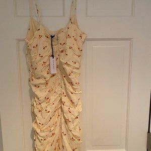 WeWoreWhat Ronnie Ruched Gathered Mini Dress in Light Yellow Floral - Large